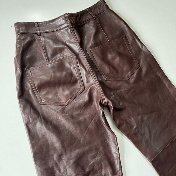 Zara Brown Genuine Leather Straight Leg Pants - Picture 11 of 11